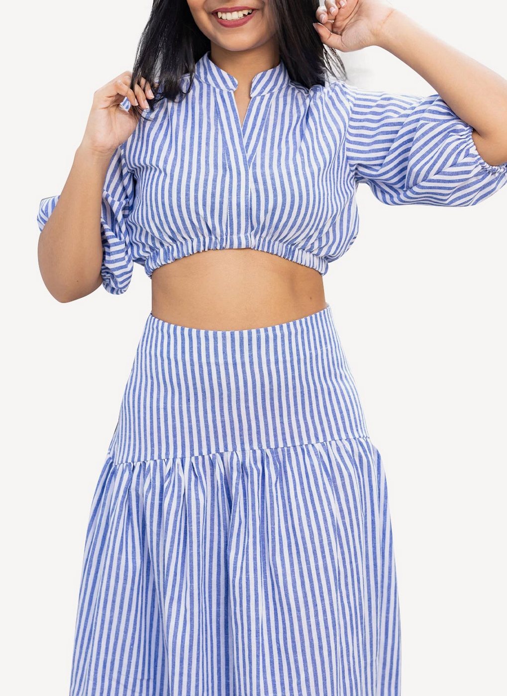 Maison Kitsune - Falda Estelle de algodón a rayas - Rayas azules - Mujer