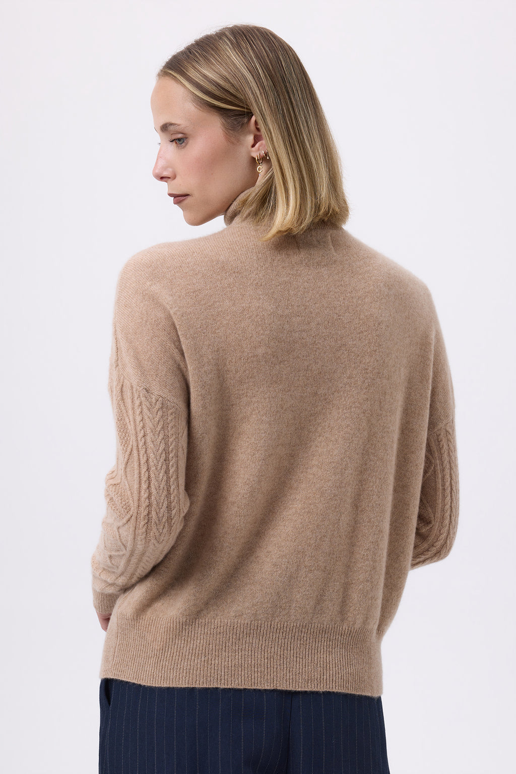 Maglione Collo Alto Ampio Con Zip A Trecce F Malka - Beige Crema - Donna