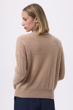 Maglione Collo Alto Ampio Con Zip A Trecce F Malka - Beige Crema - Donna