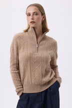 Maglione Collo Alto Ampio Con Zip A Trecce F Malka - Beige Crema - Donna