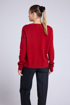 Jersey oversize de cuello en V con costuras Manon - Rojo burdeos - Mujer