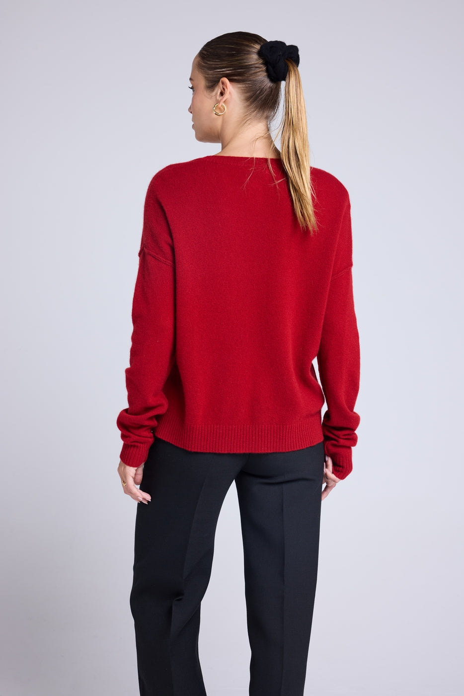 Jersey oversize de cuello en V con costuras Manon - Rojo burdeos - Mujer