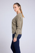 Oversize-Pullover mit V-Ausschnitt und Sichtnähten Manon - Khakigrün - Damen