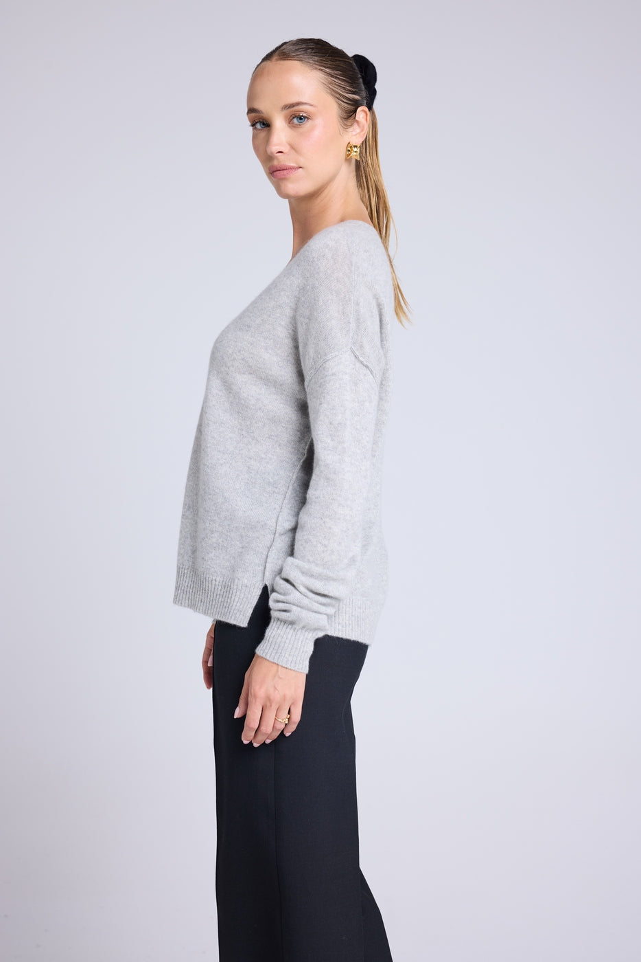 Pull Col V Oversize Coutures Manon - Gris Clair - Femme