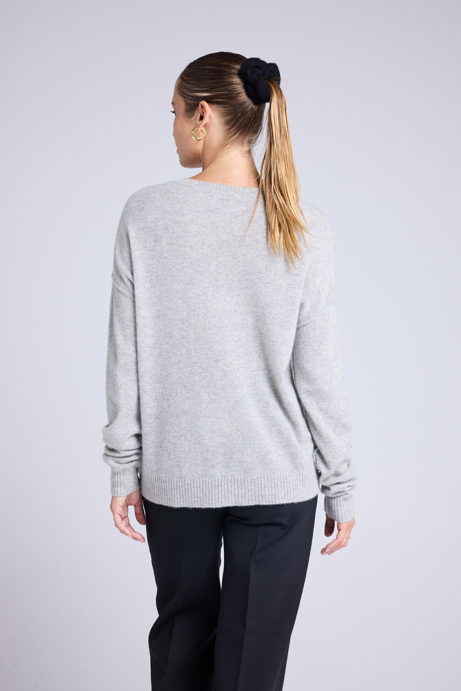 Pull Col V Oversize Coutures Manon - Gris Clair - Femme