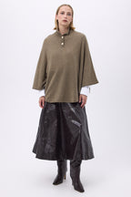 Gold-Button Poncho Margot - Khaki Green - Women
