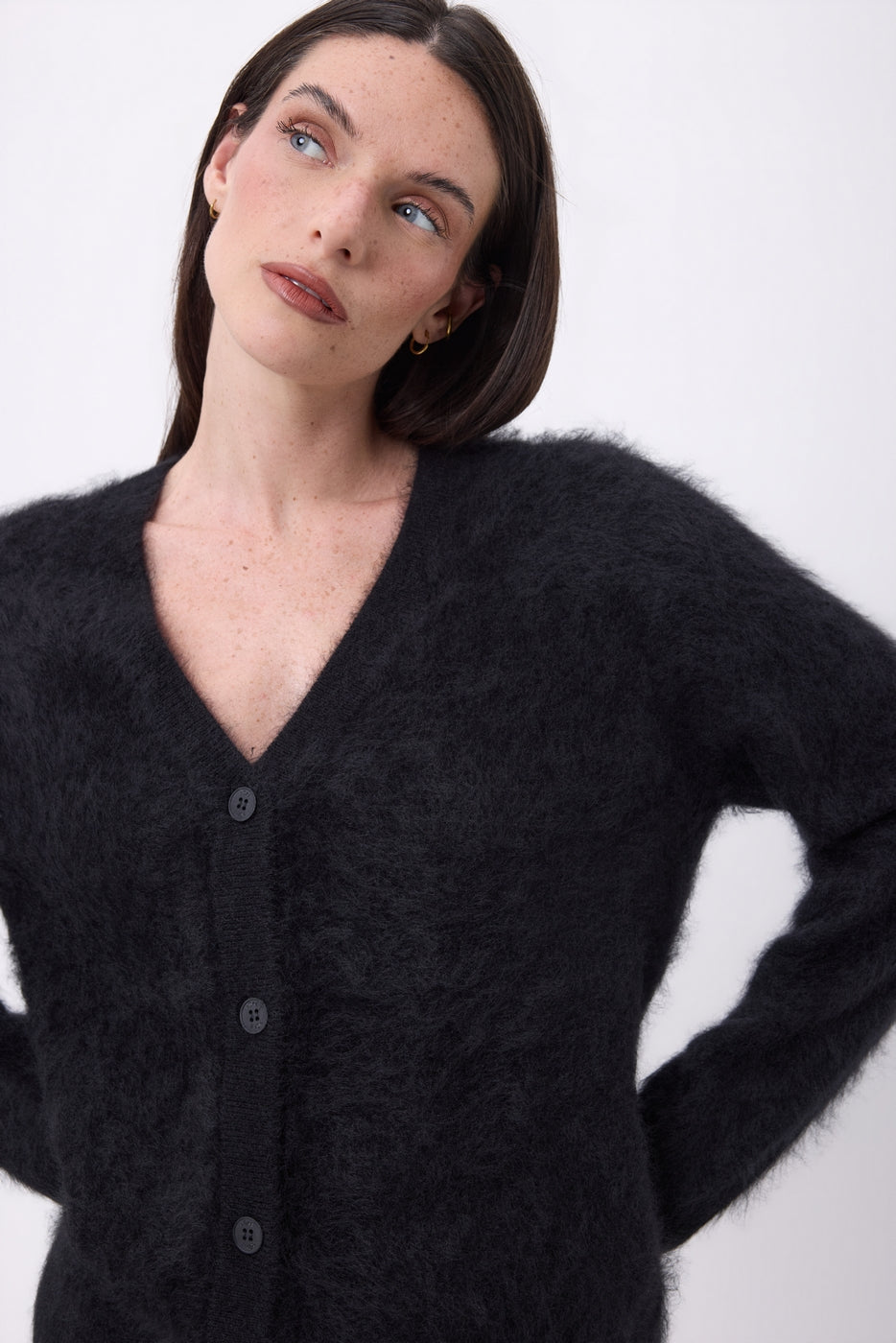Cardigan Col V – Cachemire Brossé Marianne - Noir - Femme - 100% Cachemire Brosse
