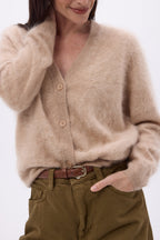 Cardigan Col V – Cachemire Brossé Marianne - Beige Creme - Femme - 100% Cachemire Brosse