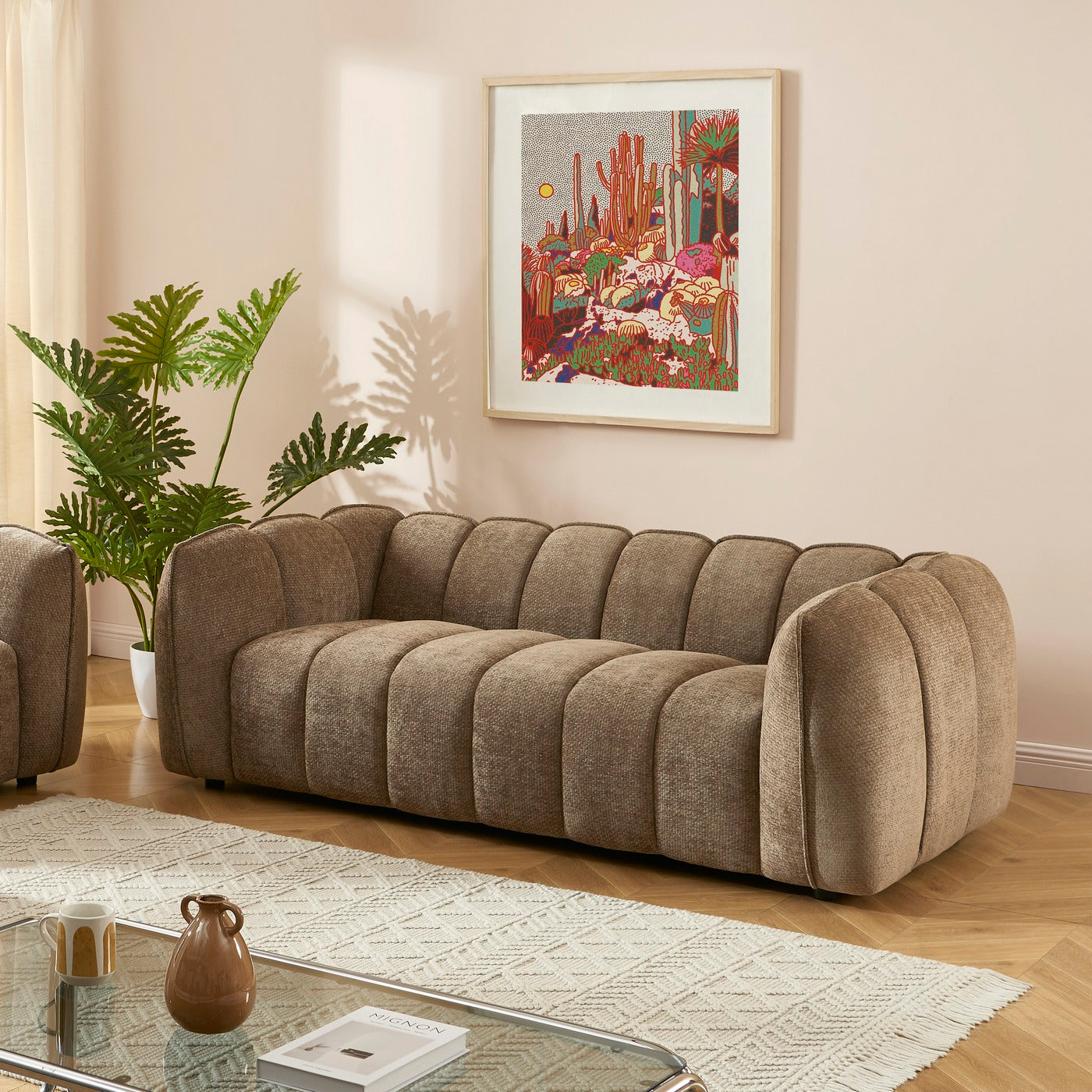 Matilda - Canapé 3 Places - Tissu Chenille - Marron