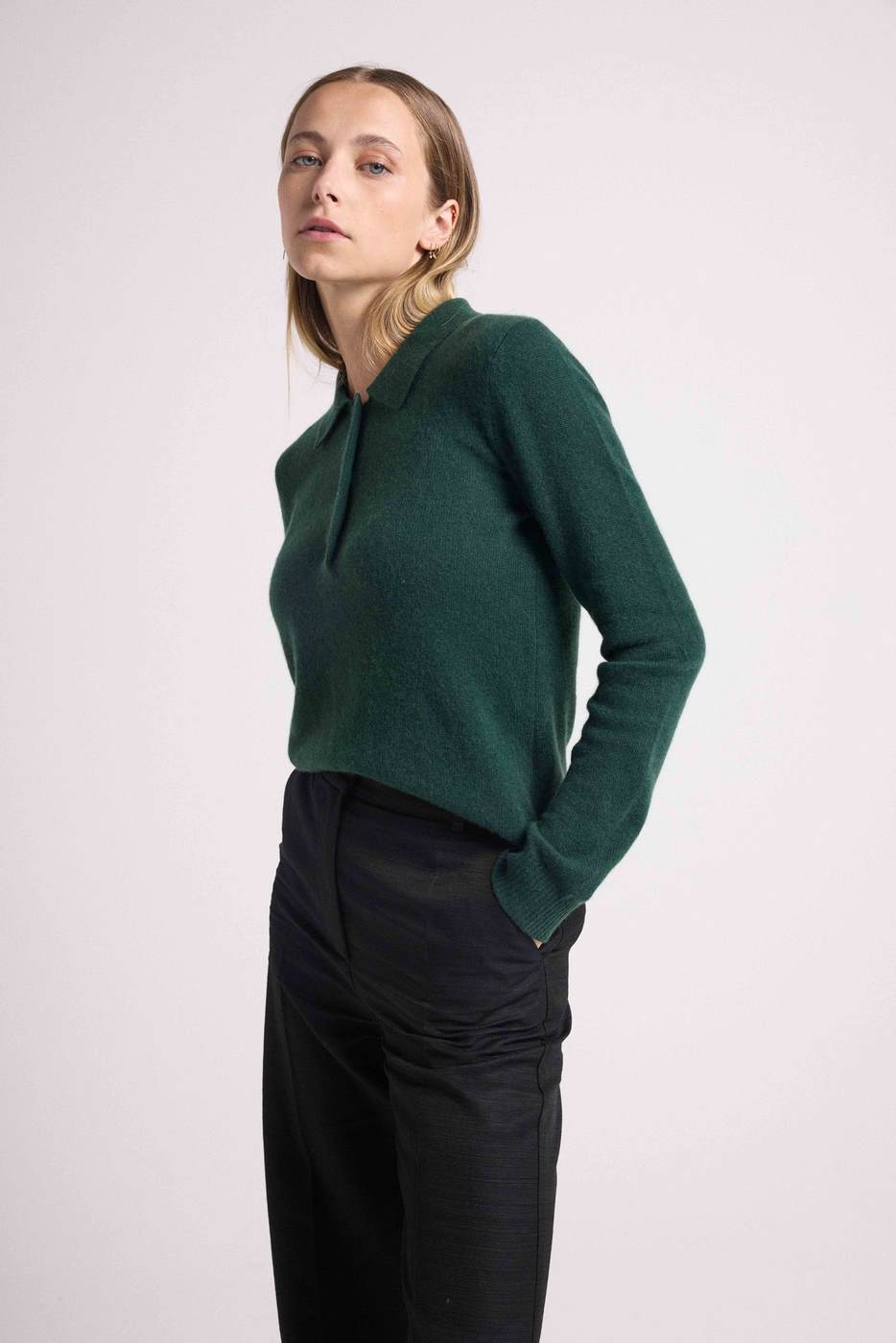 Pull Col Polo Boutons Maxine - Vert Bouteille