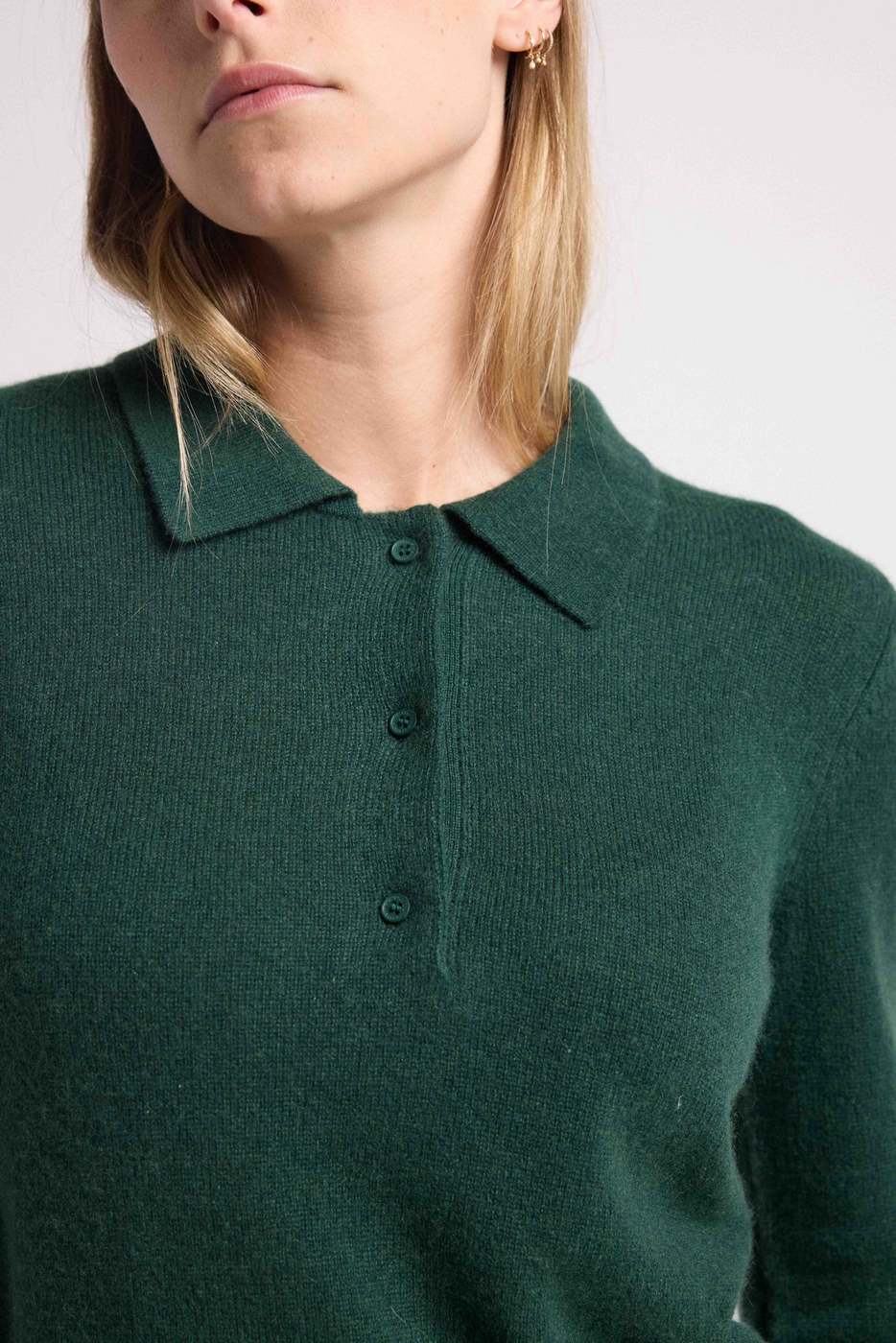 Pull Col Polo Boutons Maxine - Vert Bouteille