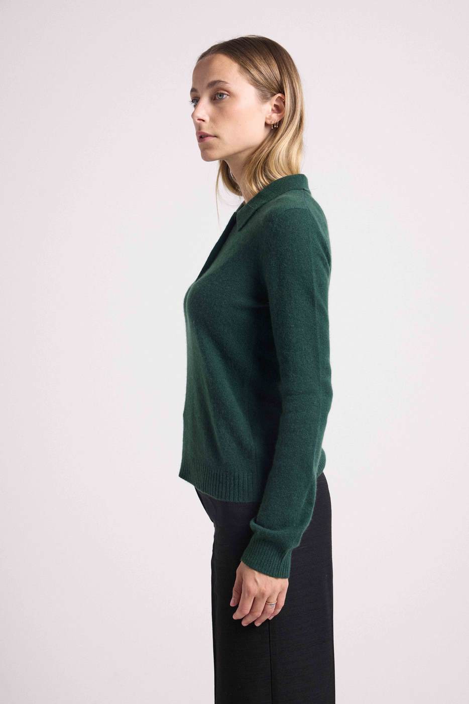 Pull Col Polo Boutons Maxine - Vert Bouteille