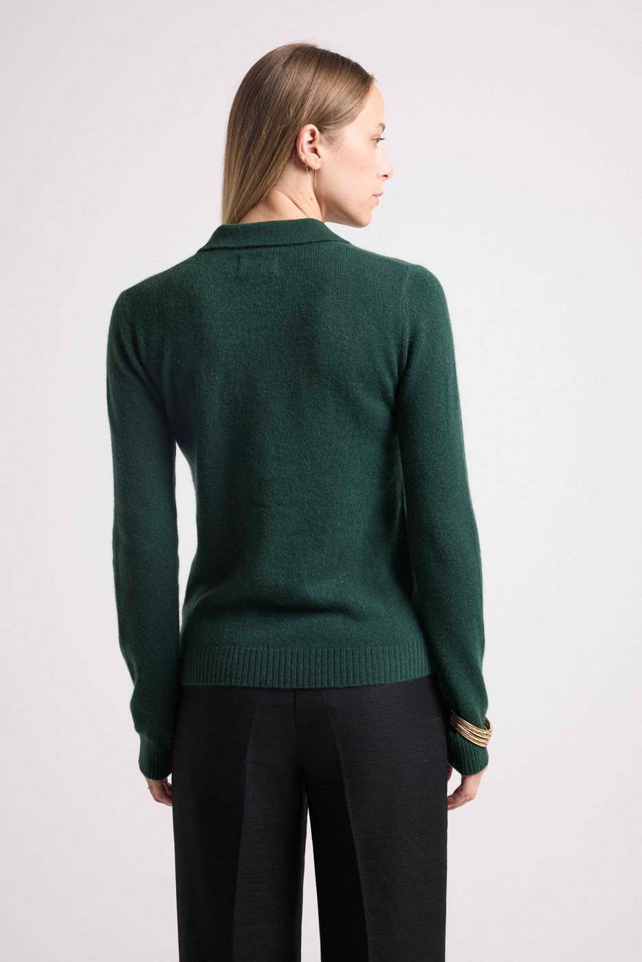 Pull Col Polo Boutons Maxine - Vert Bouteille