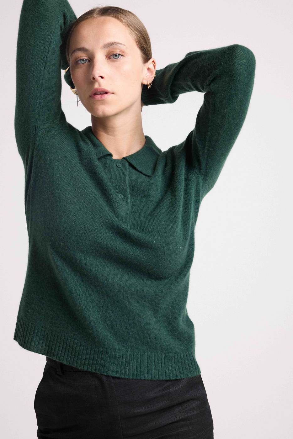 Pull Col Polo Boutons Maxine - Vert Bouteille