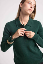 Pull Col Polo Boutons Maxine - Vert Bouteille