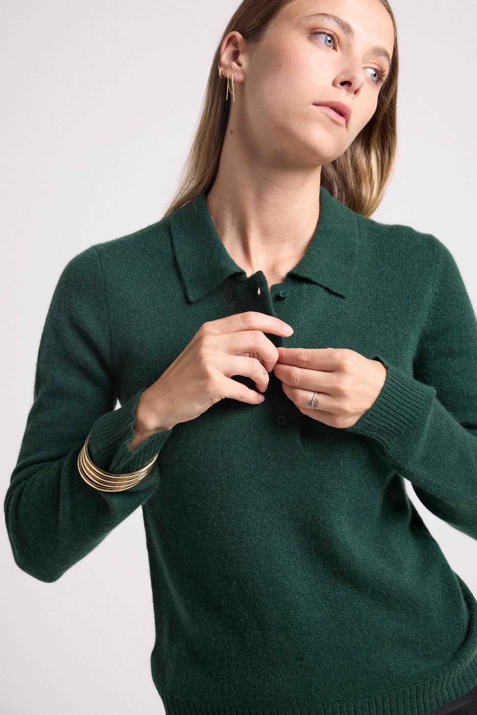 Pull Col Polo Boutons Maxine - Vert Bouteille