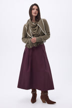 Sciarpa Bandana Oversize a Triangolo Con Impunture Maya - Kaki Melange Bianco - Donna - 100% Cashmere