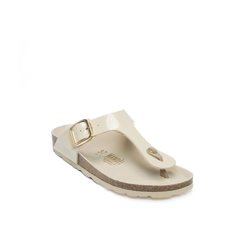 Blanca Big Buckle Beige Flip Flops - Women