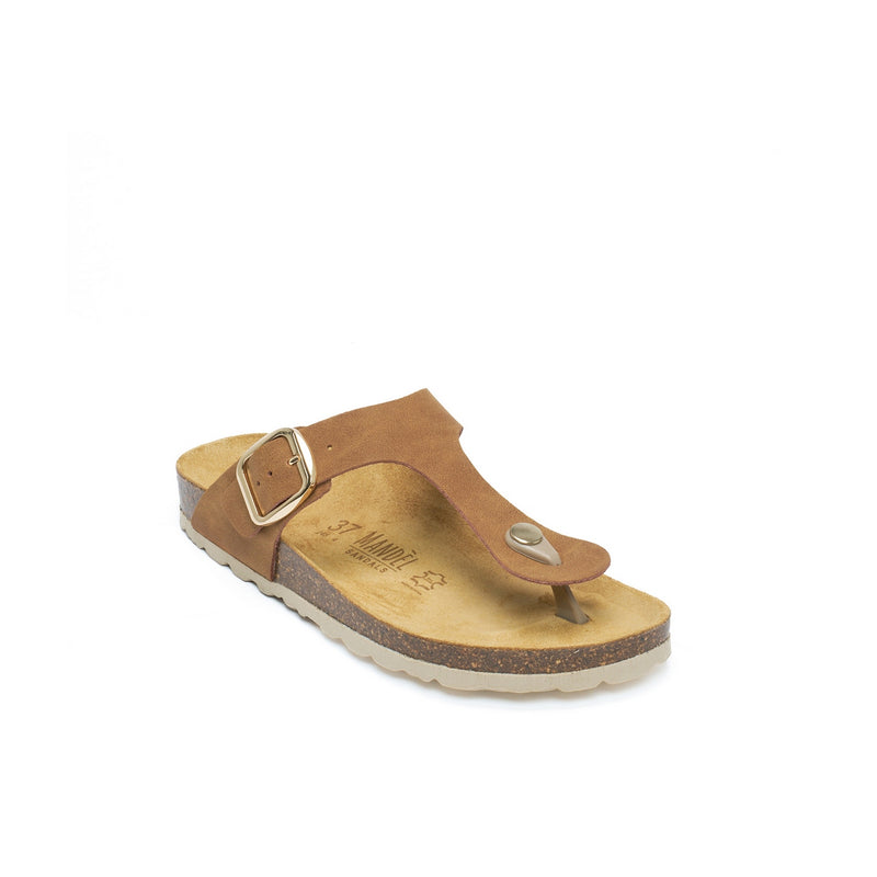 Blanca Big Buckle Cognac Brown Flip Flops - Women's