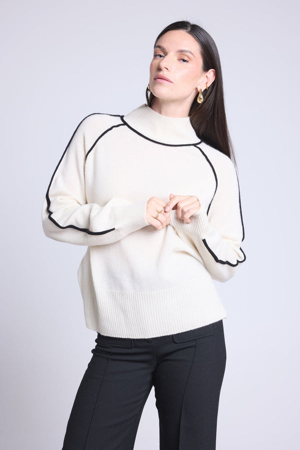 Jersey con cuello alto en contraste Megan - Blanco y negro - Mujer