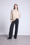 Maglione Collo Alto Contrasto Megan - Beige Crema E Nero - Donna - 100% Cashmere