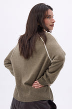 Jersey De Cuello Alto En Contraste Megan - Caqui Jaspeado Blanco - Mujer - 100% Cachemira