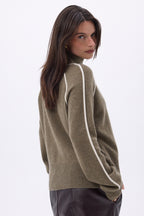 Jersey De Cuello Alto En Contraste Megan - Caqui Jaspeado Blanco - Mujer - 100% Cachemira