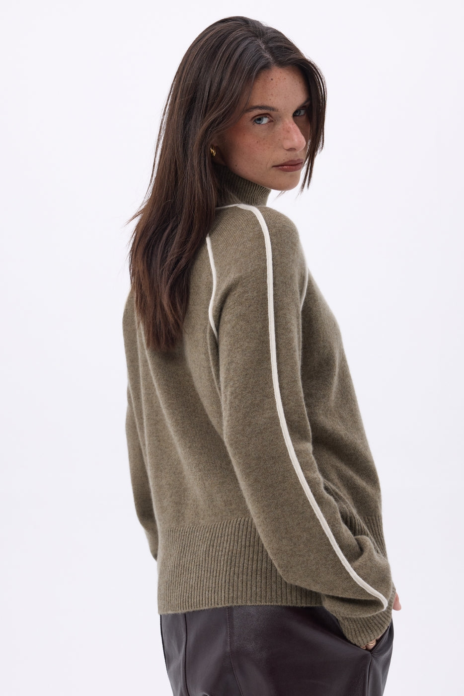 Jersey De Cuello Alto En Contraste Megan - Caqui Jaspeado Blanco - Mujer - 100% Cachemira