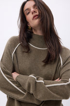 Jersey De Cuello Alto En Contraste Megan - Caqui Jaspeado Blanco - Mujer - 100% Cachemira
