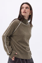 Jersey De Cuello Alto En Contraste Megan - Caqui Jaspeado Blanco - Mujer - 100% Cachemira