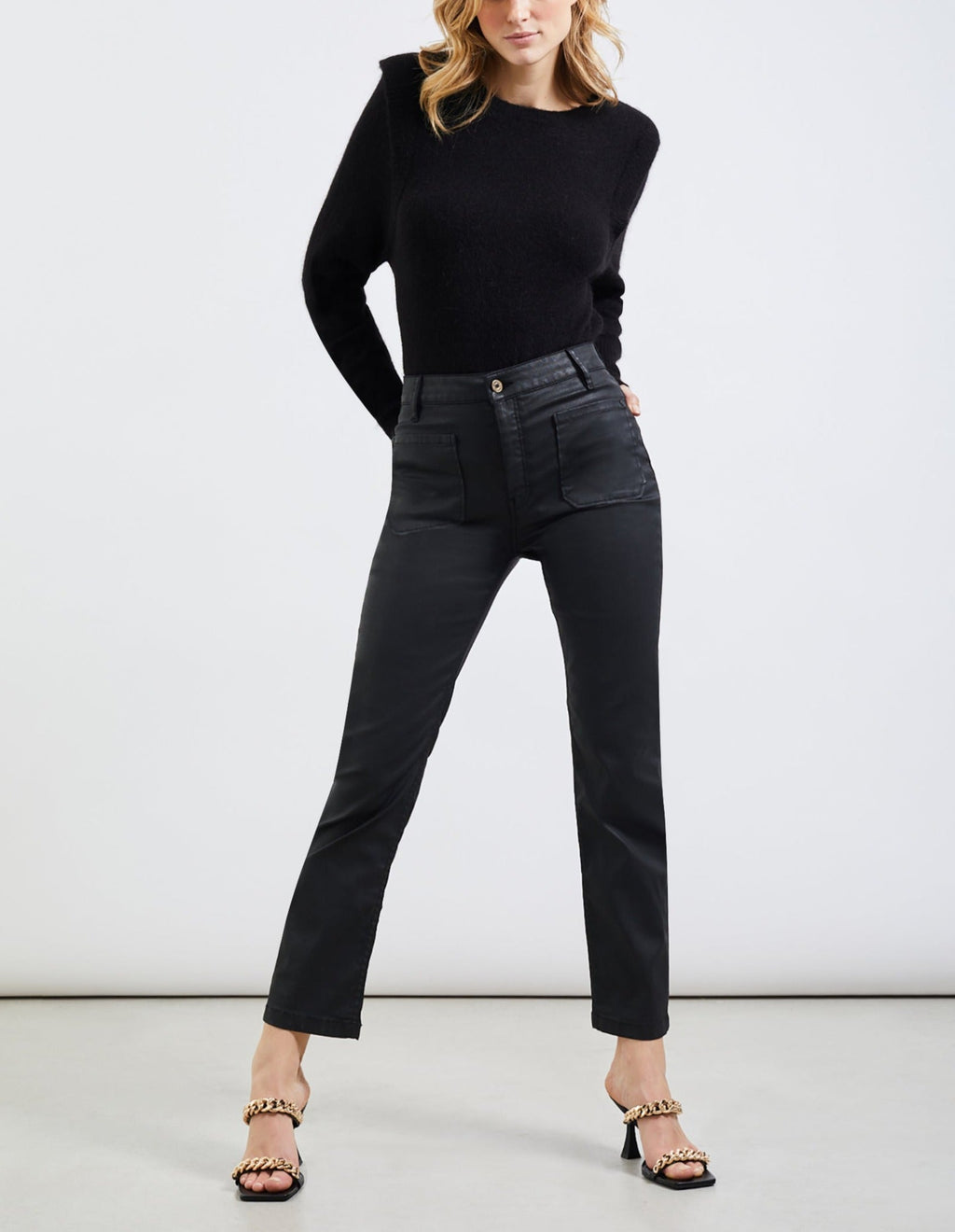 Reiko - Pantalón Talle Alto Mercy Coated - Black - Mujer