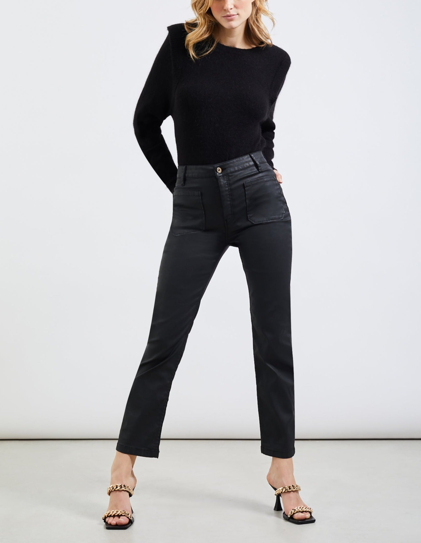 Reiko - Pantalón Talle Alto Mercy Coated - Black - Mujer