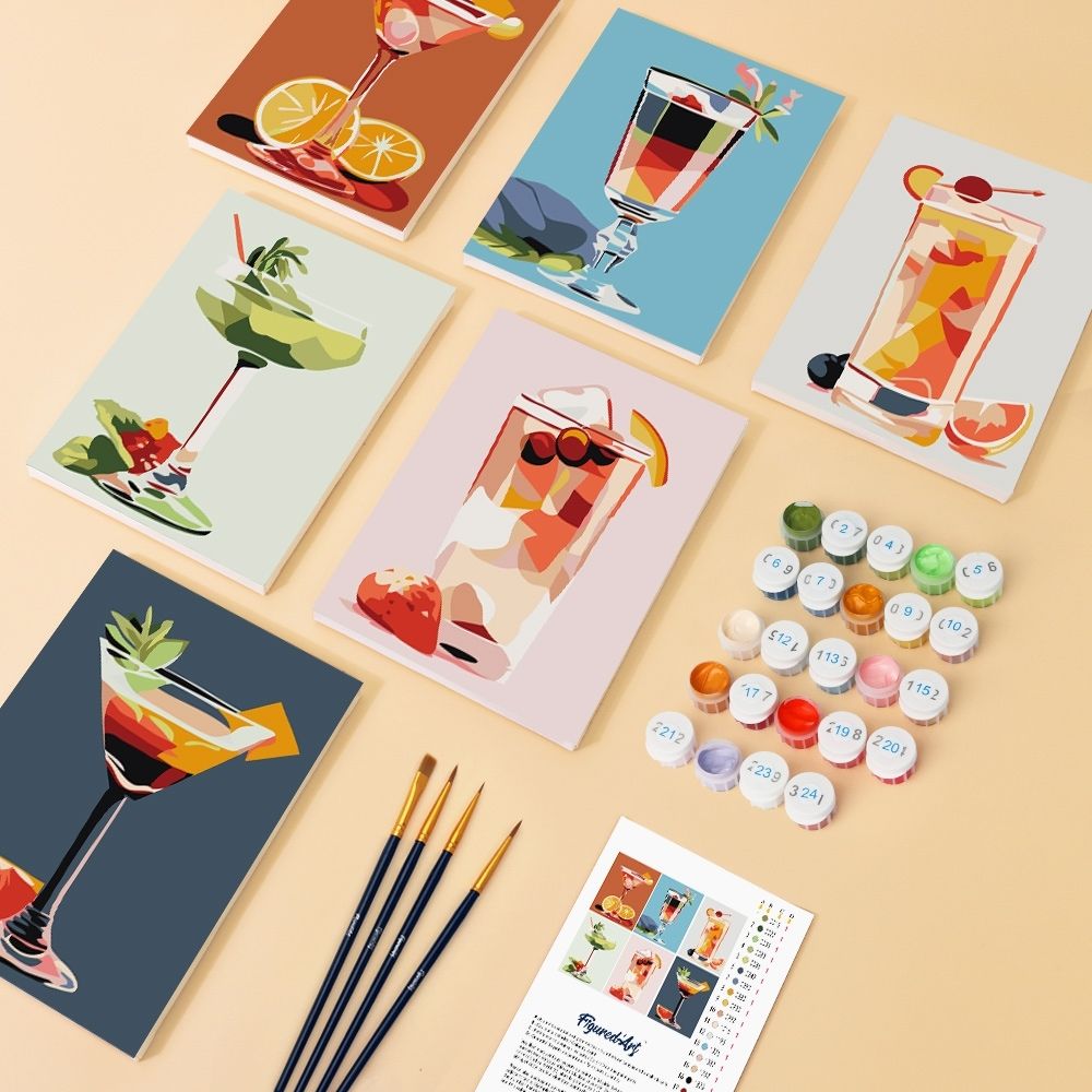 Mini Peinture Par Numéros 15X20Cm (6 Pièces) - Cocktails Vibrants