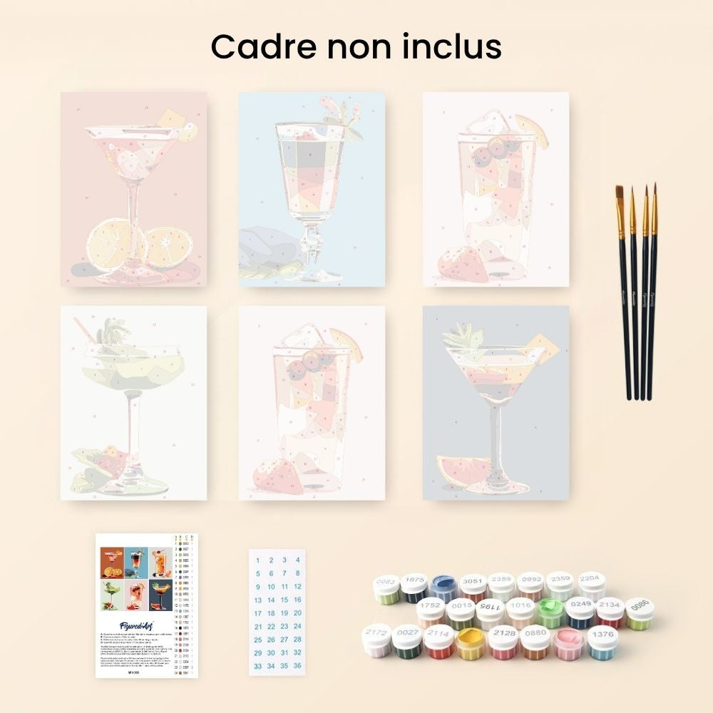 Mini Peinture Par Numéros 15X20Cm (6 Pièces) - Cocktails Vibrants