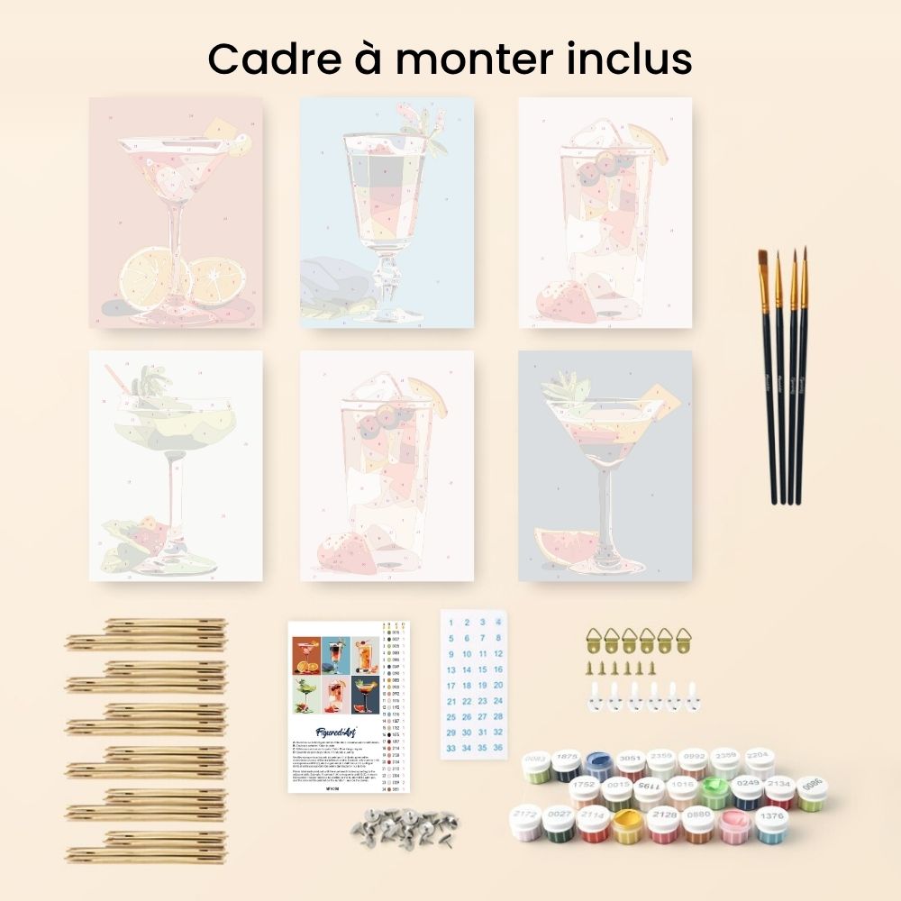 Mini Peinture Par Numéros 15X20Cm (6 Pièces) - Cocktails Vibrants