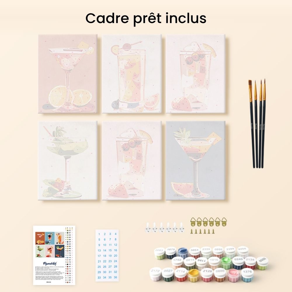 Mini Peinture Par Numéros 15X20Cm (6 Pièces) - Cocktails Vibrants