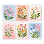 Mini Paint by Numbers 15X20Cm (6 Pieces) - Pastel Flowers
