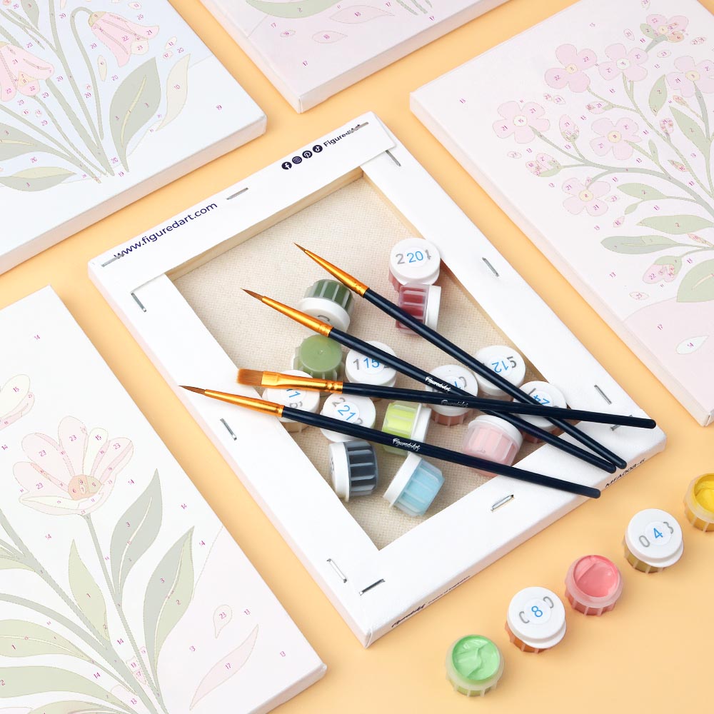 Mini Paint by Numbers 15X20Cm (6 Pieces) - Pastel Flowers