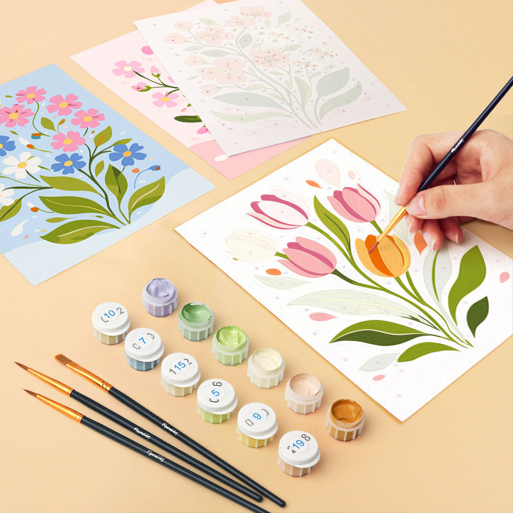 Mini Paint by Numbers 15X20Cm (6 Pieces) - Pastel Flowers