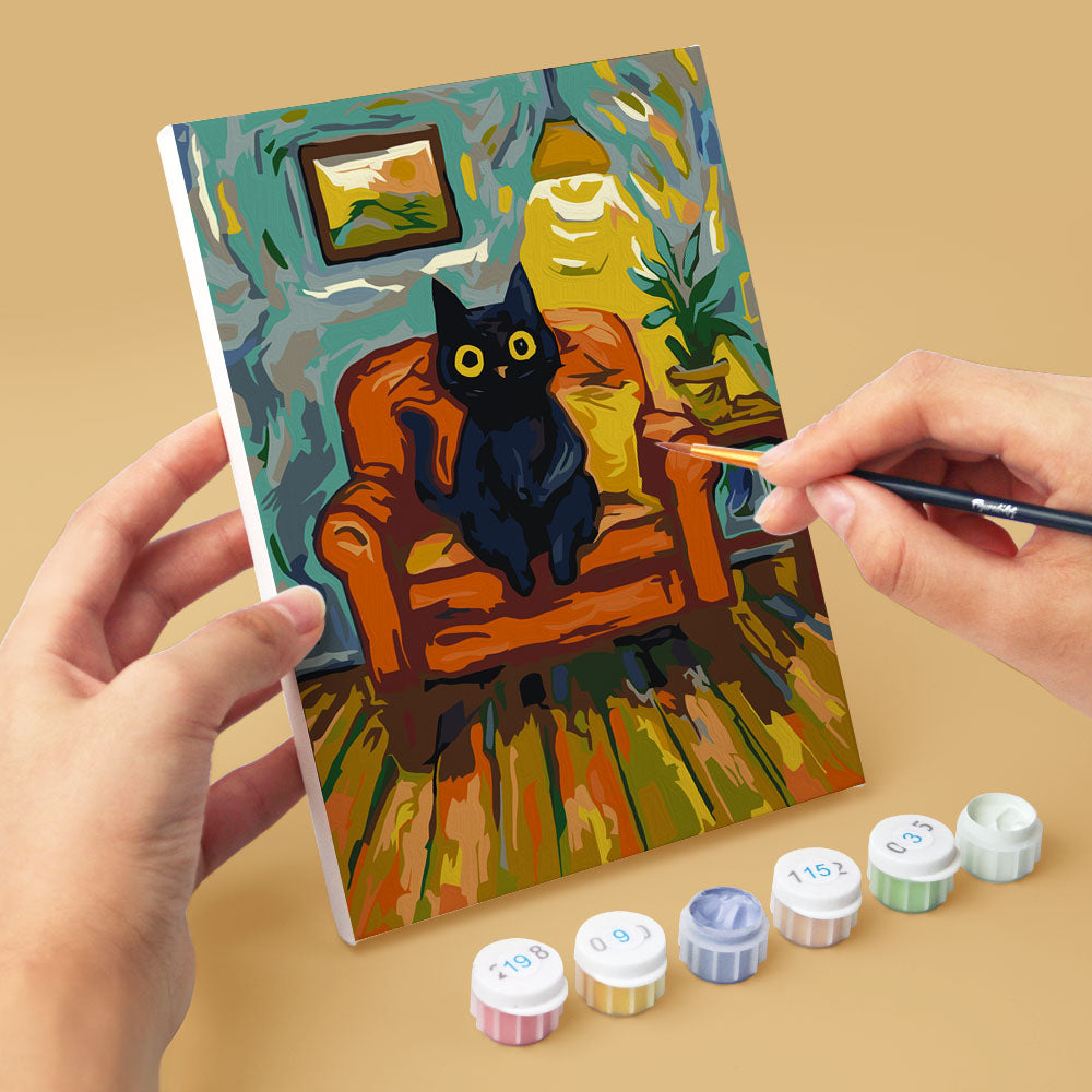 Mini Peinture Par Numéros 15X20Cm (6 Pièces) - Chat Style Van Gogh