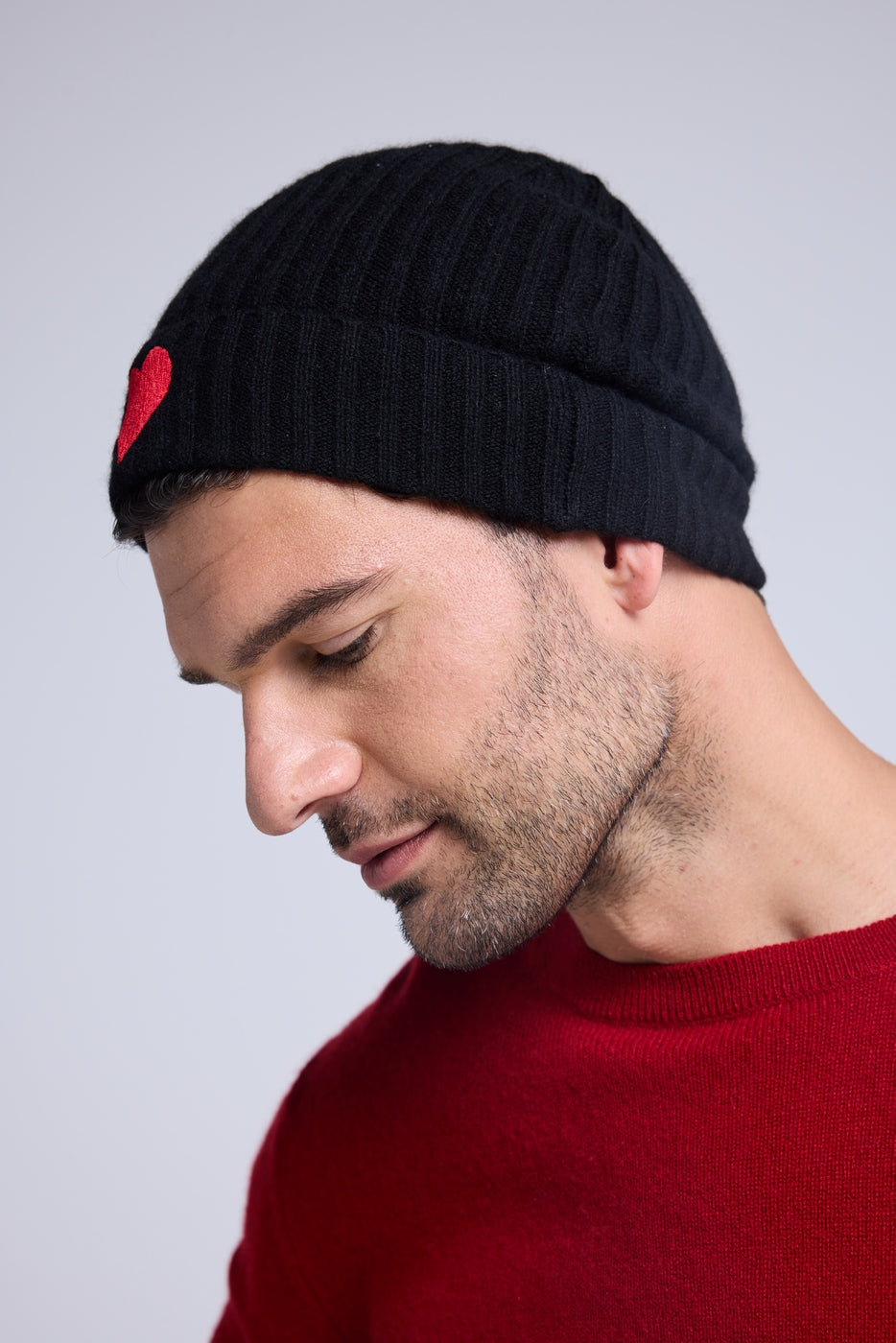 Gorro unisex con corazón - Negro Rojo - Unisex