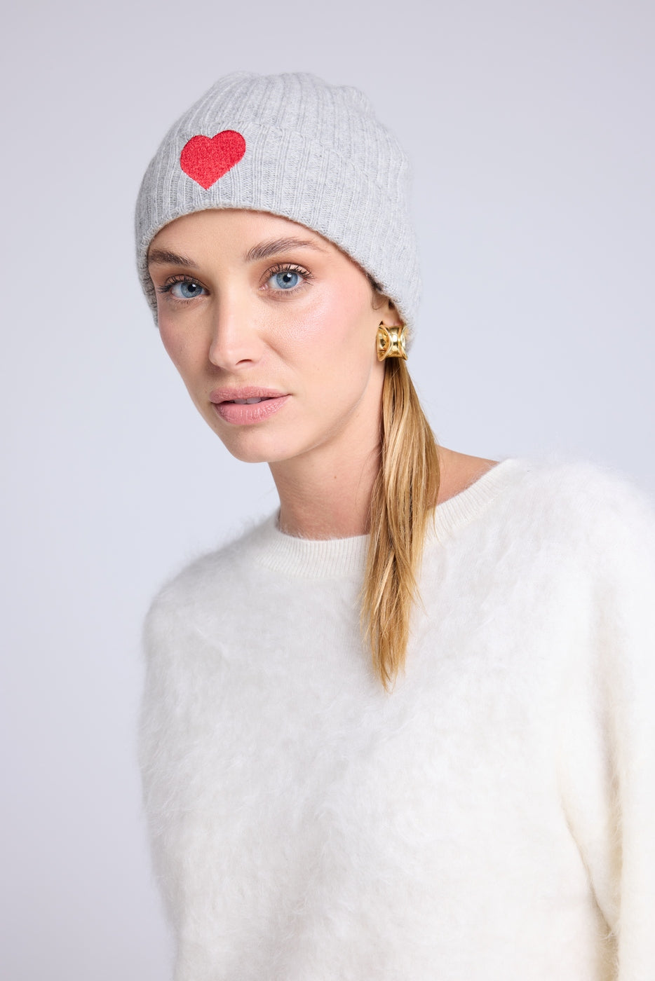 Gorro Unisex Cœur - Gris Claro Rojo