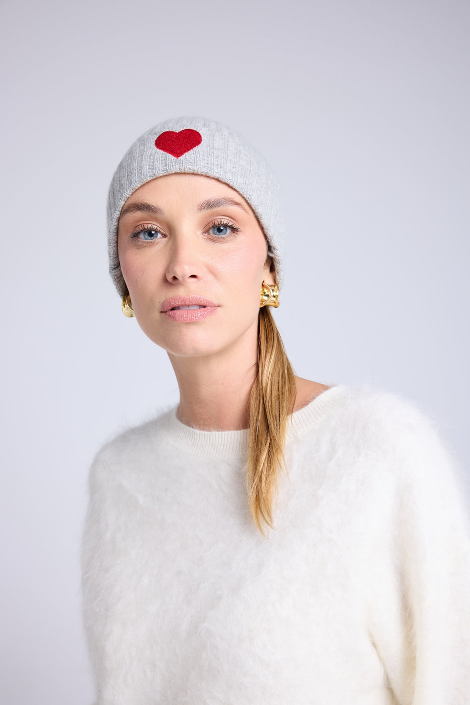 Gorro Unisex Cœur - Gris Claro Rojo