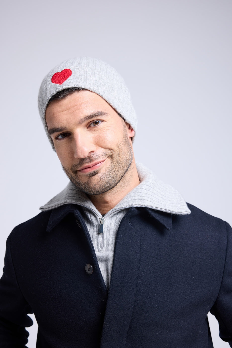 Gorro Unisex Cœur - Gris Claro Rojo
