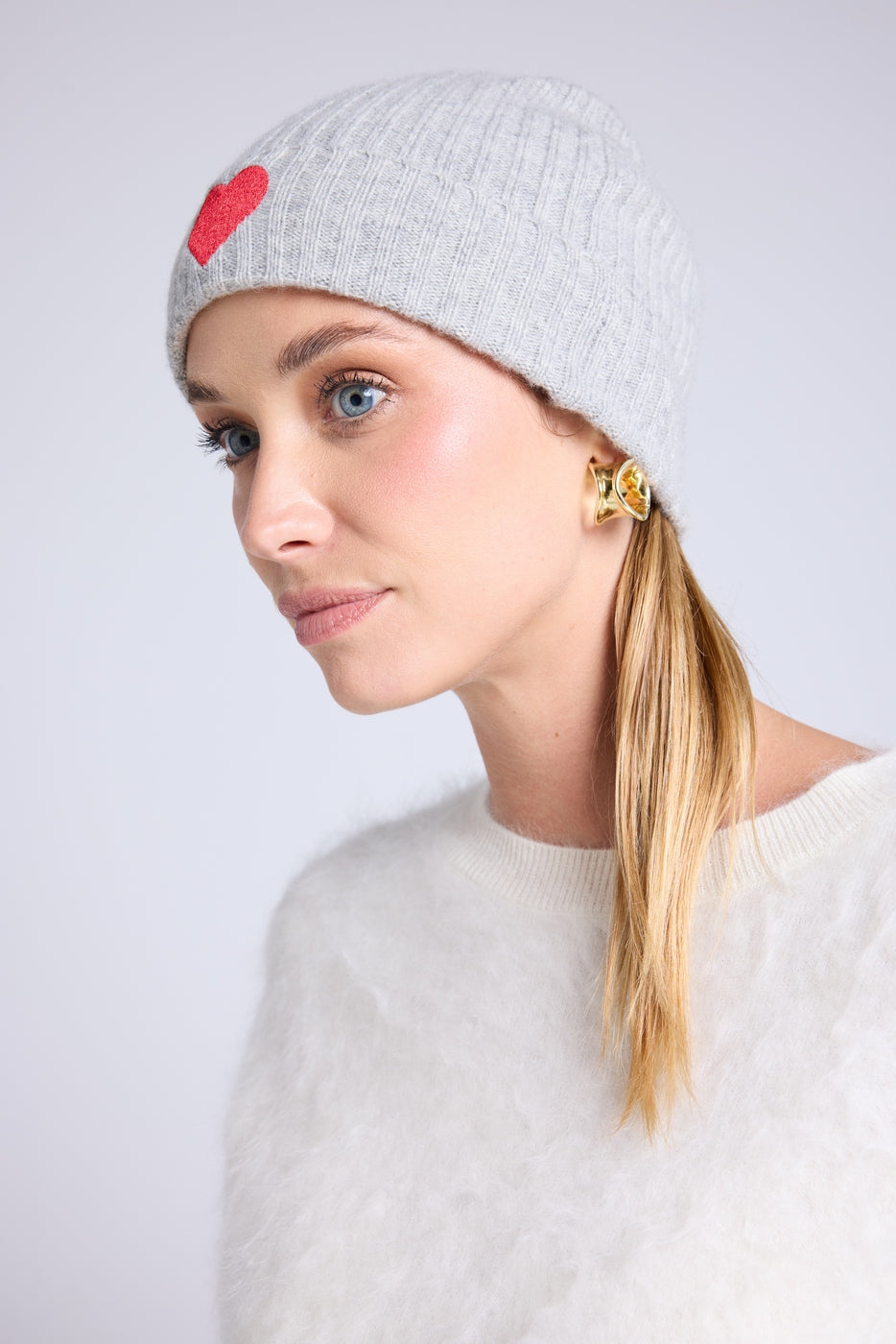 Gorro Unisex Cœur - Gris Claro Rojo