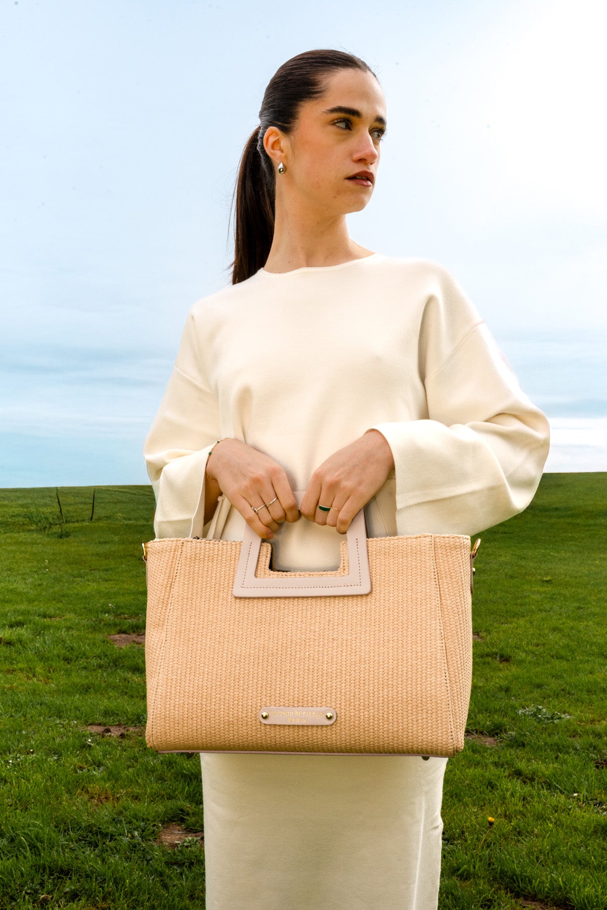 Bolso de mano Jane de paja - Beige