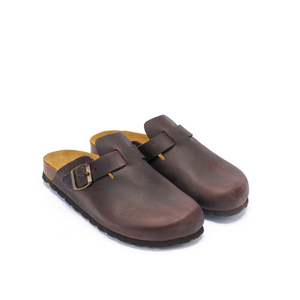 Noe Oiled Leather Dark Brown Clogs - Women