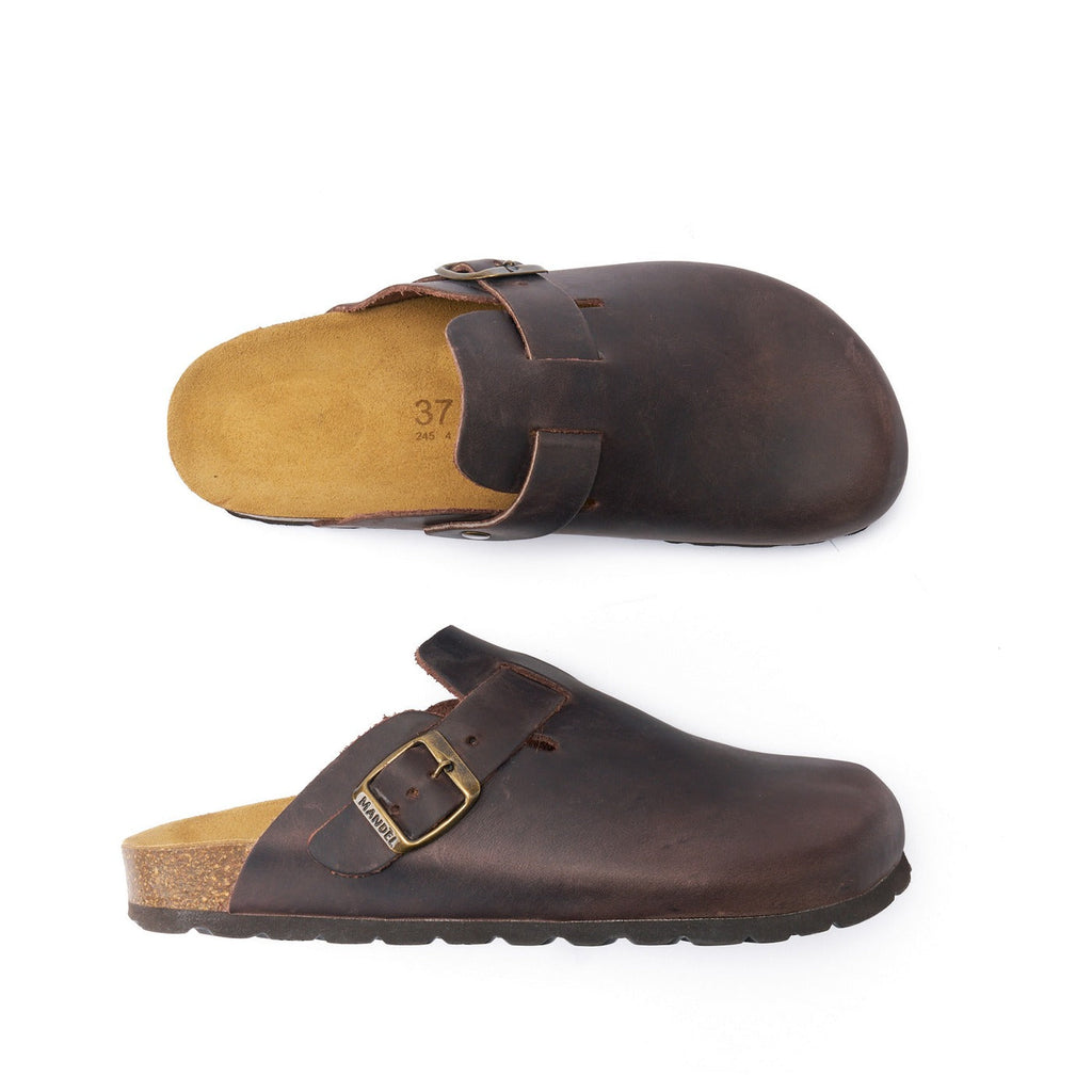 Noe Oiled Leather Dark Brown Clogs - Women