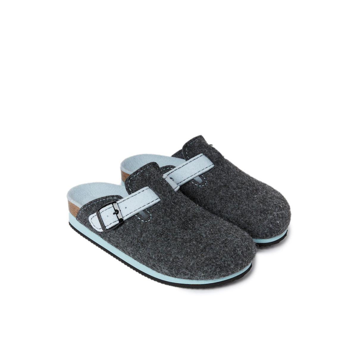 Zuecos Noe Negro Gris & Azul Claro - Mujer