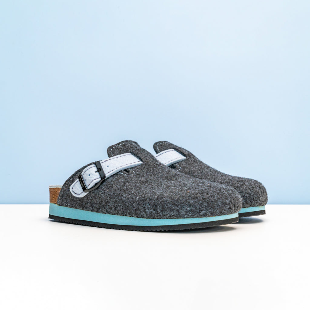 Zuecos Noe Negro Gris & Azul Claro - Mujer